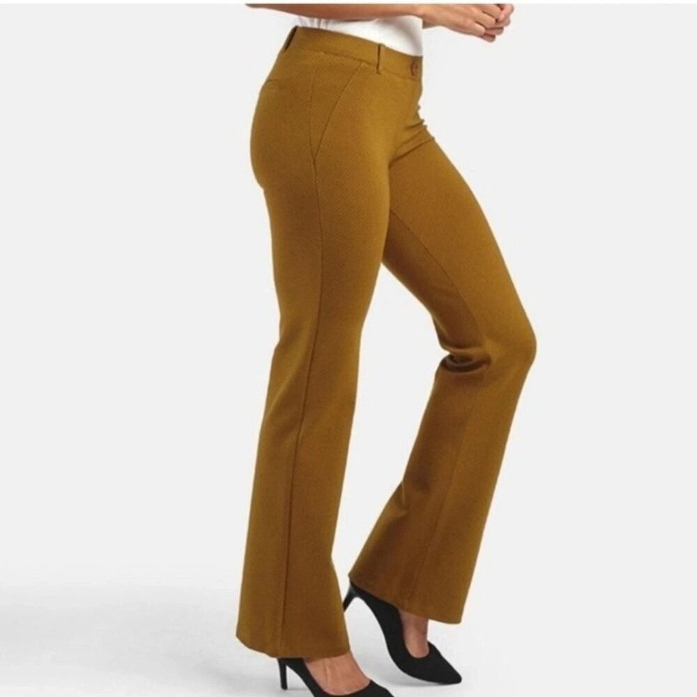 Betabrand Dress Yoga Pants Dot Modena Straight Bootcut Womens Large Brown